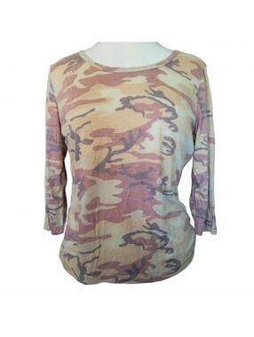 Lady Noiz Ultra Lightweight Camo Print Semi Sheer 3/4 Sleeve Tee